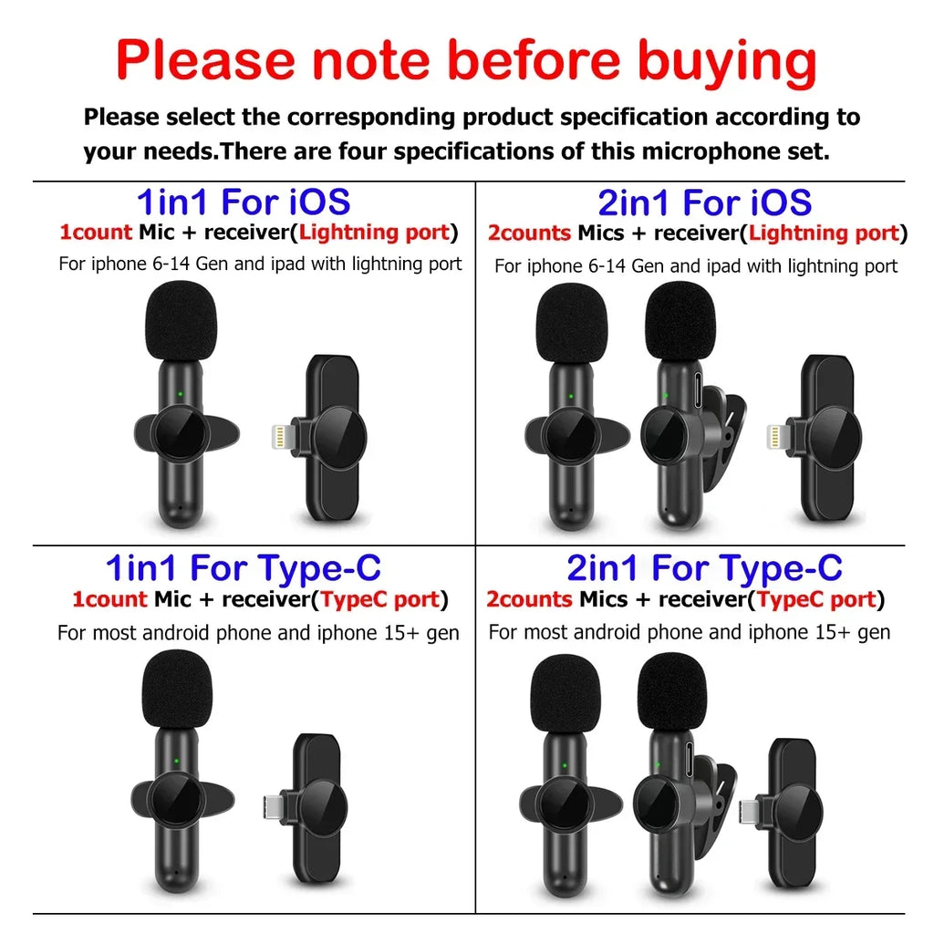 Wireless Lavalier Microphone With Windproof Cover Audio Video Recording Mini Mic For iPhone Android Mobile Phone Microphone