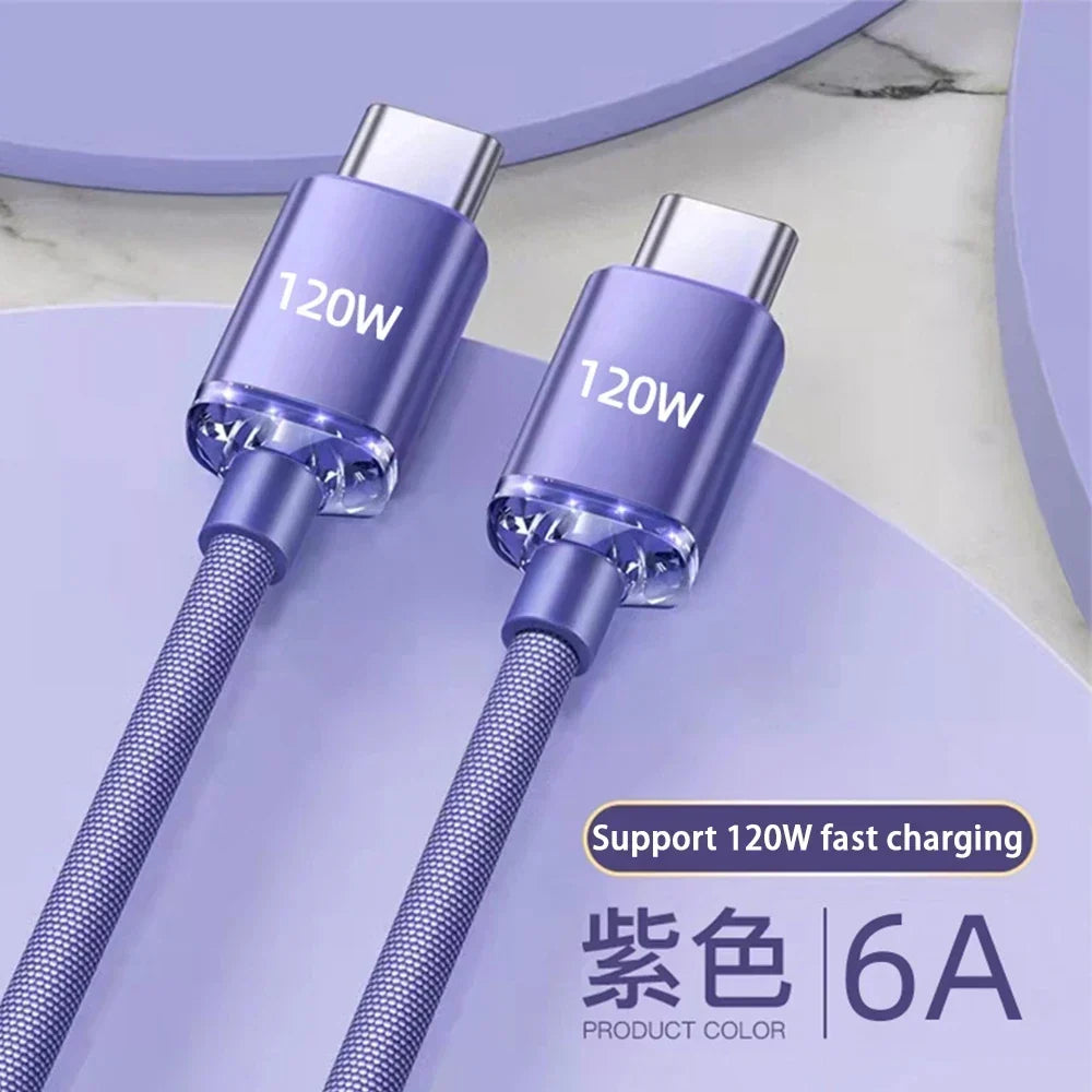 120W USB Type C Cable Type C to Type C Fast Charging Cord USB C Quick Charge Phone Cables For Samsung Xiaomi Huawei Realme
